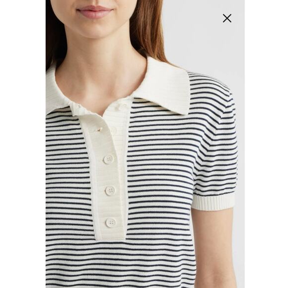 NWOT Women’s FRAME Denim The Graduate Stripe Polo Sweater in Navy Multi SZ XS - Picture 4 of 9
